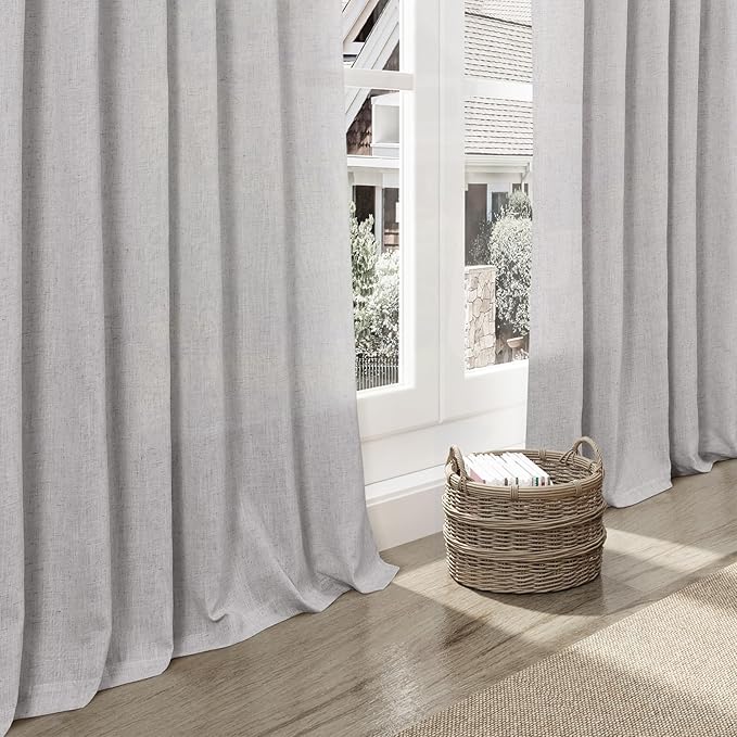 Nanspring Grey Linen Curtains 120 Inch Extra Long for Living Room Back Tab Light Filtering Semi Sheer Drapes Modern Farmhouse Coastal Decor Cotton Textured Curtain for Floor to Ceiling Window 10 FT