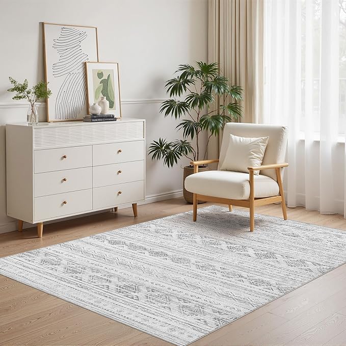 Nakagishi 4x6 Area Rugs Living Room: Washable Boho Large Neutral Soft Farmhouse Rug Stain Resistant Modern Indoor Floor Non-Slip Carpet for Bedroom Nursery Kids Office Dining Room Dorm - Dark Grey