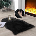 linmopm Faux Fur Rug Sheepskin Shag Fluffy Fuzzy Black 2x3 ft Small Rugs for Bedroom Bedside Bed Floor Living Room Plush High-Density Cushion Carpet Super Sofa Cover