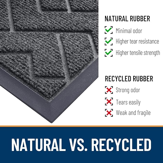 OLANLY Front Door Mat Indoor Outdoor Entrance, Waterproof All-Season, All-Weather Doormat, Sturdy Natural Rubber, Low Profile, Easy Clean Patio Porch Entryway Mat, Herringbone Brick (Grey, 71x23)