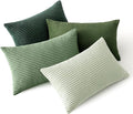 MIULEE Boho Farmhouse Sage Green Throw Pillow Covers 12x20 Inch Set of 4 Mordern Nordic Cushion Covers Soft Corduroy Spring Home Decor for Couch Bed Sofa Living Room Forest Green