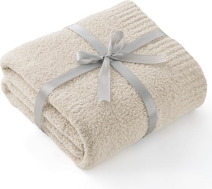 Bedsure Beige Knit Twin Blanket for Couch - Super Soft Cozy Fluffy Throw Blanket, Lightweight Warm Knitted All Season Blankets for Bed Sofa, Mothers Day, Birthday Gifts for Women Men, 60x80 Inches