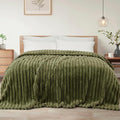 Exclusivo Mezcla Twin Size Flannel Fleece Blanket, Super Soft Striped Jacquard Bed Blanket, Lightweight Fuzzy Cozy for All Seasons, 60x80 Inches, Olive Green