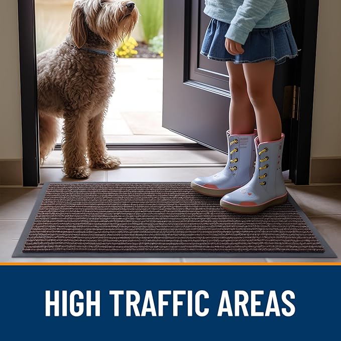 OLANLY Front Door Mat Indoor Outdoor Entrance, 2-Pack 59 x 23 Inch, Waterproof Heavy Duty Doormat, Fade Resistant, Low Profile, Easy Clean Patio Porch Welcome Floor Mats for Entry, Tan