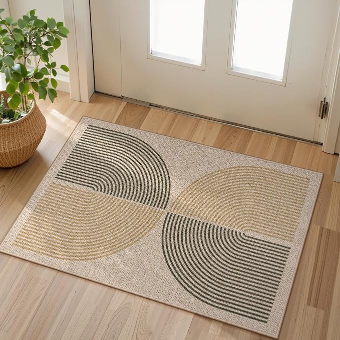 Lahome Enfys Rainbow 20"x32" Door Mat Indoor Entrance, Small Indoor Outdoor Door Easy Jute Rug, Farmhouse Neutral Non Slip Non Shedding Washable Kitchen Mats for Floor Entryway