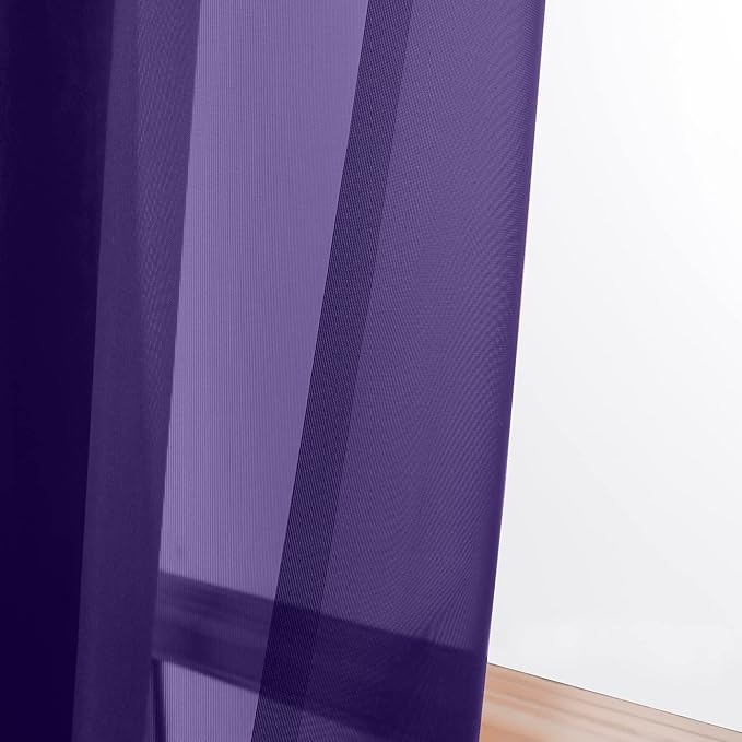 OWENIE Purple Sheer Curtains 63 inch Length 2 Panels Set, Rod Pocket Voile Fimly Sheer Drapes for Living Room/Bedroom, 2pcs, Each 42" W x 63" L