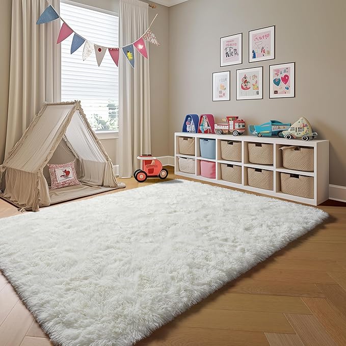 ONASAR Cream White 6x9 Area Rugs for Living Room Bedroom, Large Fluffy Bedside Throw Rug, Soft Plush Shaggy Fuzzy Floor Carpet for Nursery Kids Girls Boys Teen Dorm Home Decor Aesthetic