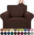 KEKUOU Stretch Single Sofa Slipcover 1 Piece Couch Sofa Cover (31"-55") Furniture Protector 1 Seater Sofa with Elastic Bottom for Kids,Pet.Jacquard Small Checked Pattern Fabric(Small,Chocolate)