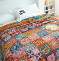 MSGKV Boho Throw Blanket 90''x98'' 100% Cotton Spring Blanket for Couch Bed, Muslin Bed Quilts Home Decor Gift for All Seasons