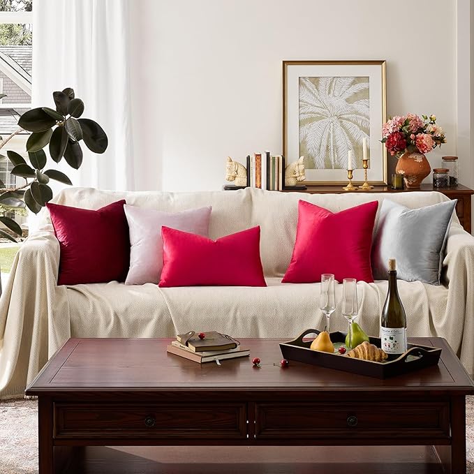 GIGIZAZA Decor Throw Couch Pillow Covers,Set of 2 Sofa Cushion Red Pillow Covers,Velvet Pillow Cases 24 x 24inch