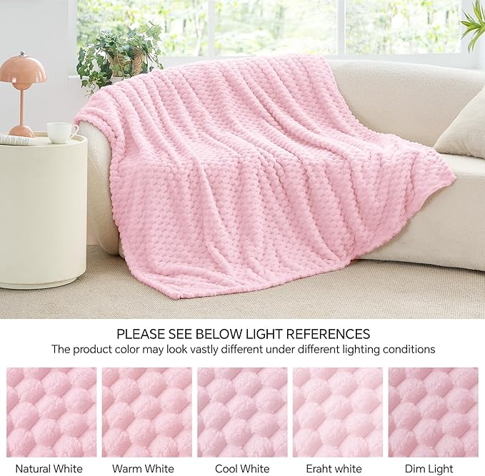 BEDELITE Fleece Blanket - 3D Jacquard Decorative Cherry Blossom Throw Blankets for Couch & Bed, Soft and Cozy Warm Plush Fluffy Blanket All Seasons Suitable, 50x60Inches