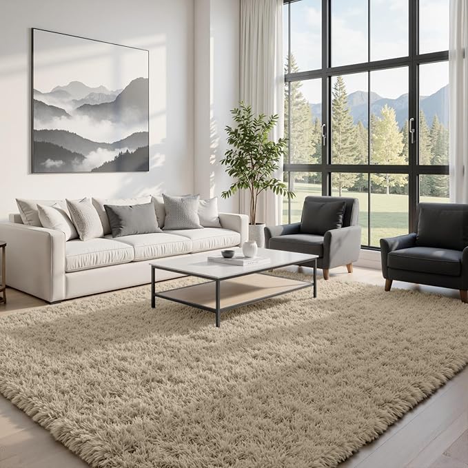 6x9 Area Rugs for Living Room Rug: Soft Fluffy Shag Gray Camel Rugs for Bedroom, Non-Slip Large Fuzzy Plush Rug Indoor Floor Carpet for Nursery Kids Boys Girls Room, Dorms, Playroom, Modern Home Decor
