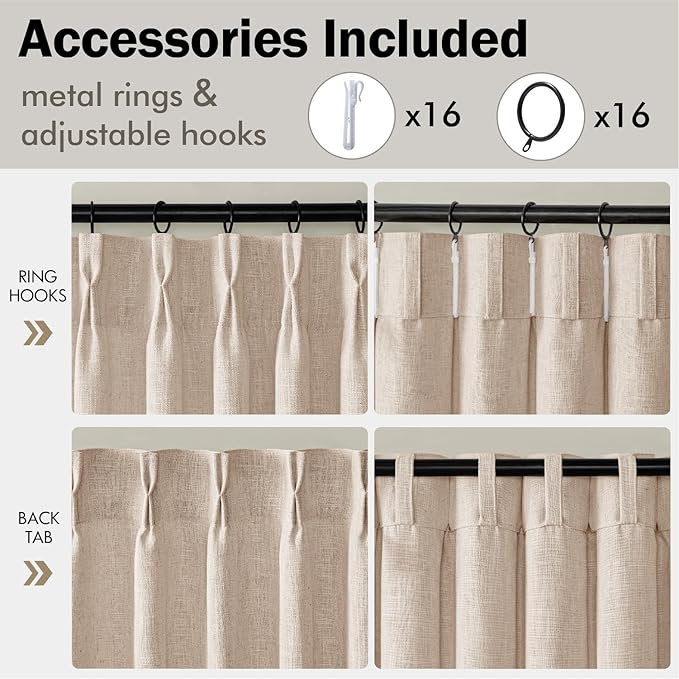 MIULEE Pinch Pleated Thick Linen Curtains 84 Inches Long 2 Panels for Living Room Bedroom, Linen Textured Memory Trained Drapes Pleat Back Tab Light Filtering Sand Beige Window Curtains with Hooks