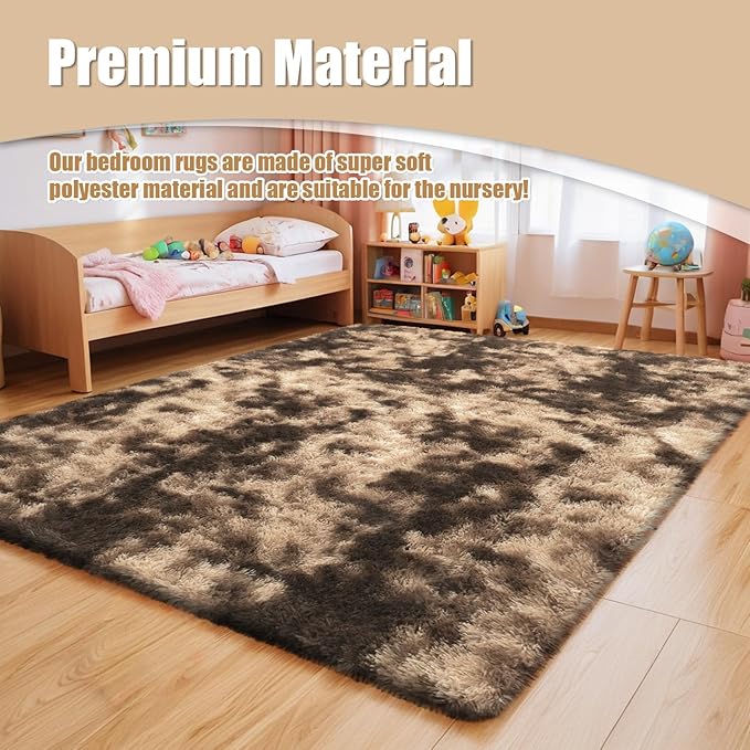 8x10 Fluffy Area Rugs for Living Room,Shag Area Rug for Bedroom,Soft Fuzzy Rug Non-Shedding Indoor Plush Carpet for Kids Bedroom Nursery Home Decor,Tie-Dyed Coffee