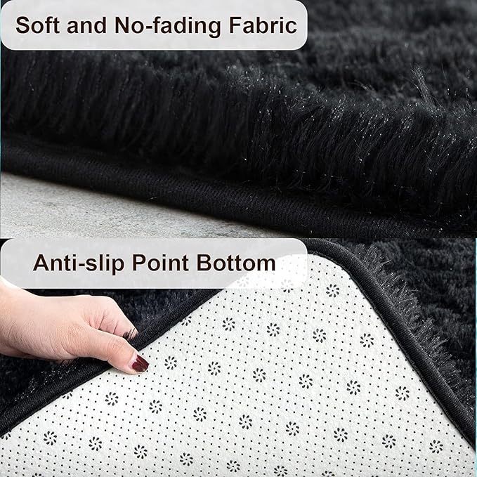 TWINNIS Super Soft Shaggy Rugs Fluffy Carpets,7x10 Feet, Indoor Modern Plush Area Rugs for Living Room Bedroom Kids Room Nursery Home Decor, Upgrade Anti-Skid Rectangular Fuzzy Rug, Black