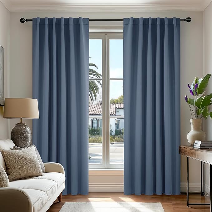 Deconovo Blackout Curtains, Thermal Insulated, W52 x L108 2 Panels, Back Tab, Machine Washable, Room-Darkening Drapes for Bedroom/Living Room Stone Blue
