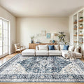 AMADA HOMEFURNISHING 8x10 Washable Area Rug, Low-Profile with Non-Slip Backing & Durable Edge Binding, Vintage Large Rugs for Living Room, Bedroom, Dining Room, Blue