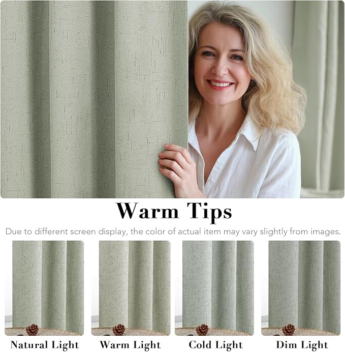 H.VERSAILTEX Linen Blackout Curtains Durable Thick Textured Linen Look 100% Blackout Patio Door Curtain Anti Rust Grommet Extra Wide Sliding Door Curtain Panel, W100 x L108 inch - Sage
