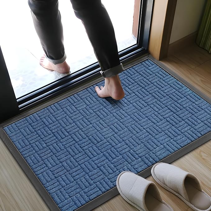 Mibao Front Door Mat, Heavy Duty Durable Welcome Mat for Outdoor Indoor, Dirt Trapper Waterproof Super Absorbent Door Mat for Entryway Outside Patio Porch, 29.5" x 17", Blue