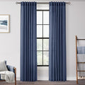 Navy Blue Curtains 90 inch Length for Bedroom Back Tab Light Filtering Semi Sheer Blue Living Room Curtains Linen Cotton Textured Indigo Blue Drapery Panel Modern Aesthetic Decor 42" Wx90 L