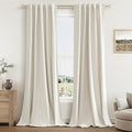 Guken Cream 100% Blackout Linen Curtains 42 Inch Wide by 84 Inch for Living Room Bedroom Back Tab Rod Pocket Thermal Insulated Black Out Drapes Room Darkening Farmhouse Window Curtains