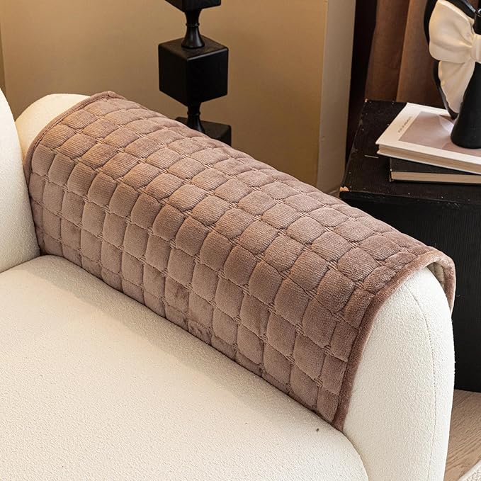 Velvet Couch Cover, Plush Sectional Sofa Cover Washable, Anti Slip Sofa Slipcover for Armrest & Backrest, Furniture Protector Covers for Pets & Kids(1PC, Dark Brown, 35.4"×35.4")