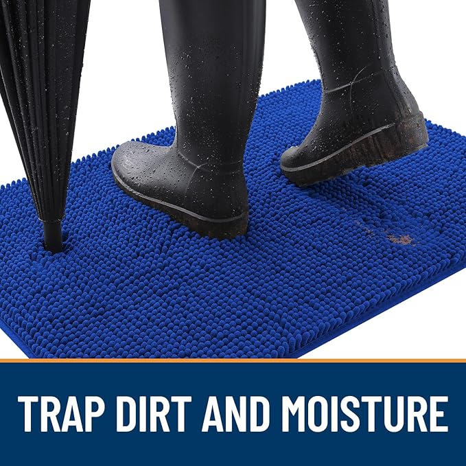 OLANLY Dog Door Mat for Muddy Paws 32x20, Absorbs Moisture and Dirt, Absorbent Non-Slip Washable Doormat, Quick Dry Chenille Mud Mat for Dogs, Entry Indoor Entryway Carpet for Inside Floor, Royal Blue