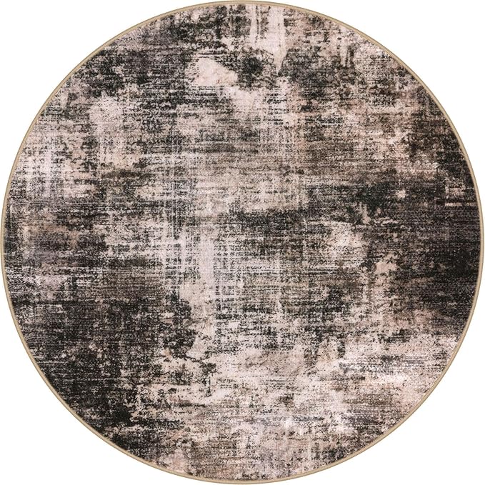 IOHOUZE Abstract Round Area Rug 8 Ft Washable Circle Rugs Large Round Rug Non Slip Thin Soft Circle Rugs, Printed Faux Wool Floor Carpet for Bedroom Living Room Dining Room Nursery, Brown/Rust