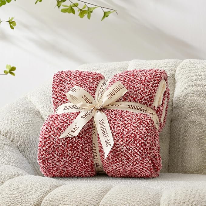 Snuggle Sac Red Throw Blanket for Couch, Super Soft Warm Christmas Red Blankets Cozy Knit Fuzzy Plush Lightweight Throws for Sofa, Bed, Camping, Heather Red, 50x60 inches