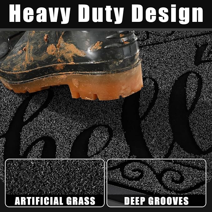 Yimobra Welcome Mats for Front Door 29.5x17, Heavy Duty Waterproof Outdoor Door Mat Outside Entrance, Non-Slip Low Profile Indoor Entryway Mat for Garage Patio, Black