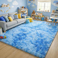 ONASAR Tie-Dye Blue Rugs for Living Room Bedroom, Fluffy 5x8 Bedside Area Rug, Soft Plush Shaggy Indoor Floor Carpet for Nursery Kids Girls Boys Teen Dorm Home Office Decor Aesthetic