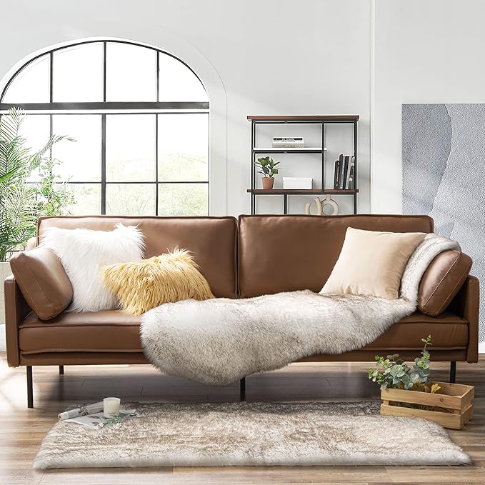 Ashler Home Deco Ultra Soft Faux Fox Fur Rug White Brown Fluffy Area Rug, Carpets Fluffy Rug Chair for Bedroom Floor Sofa Living Room 2 x 6 Feet