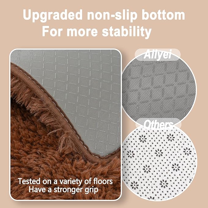 Soft Runner Rugs for Bedroom Hallways, 2x4 Brown Fluffy Shag Throw Area Rug Non Slip for Bedside Dorm, Long Shaggy Furry Carpet for Nursery Living Room