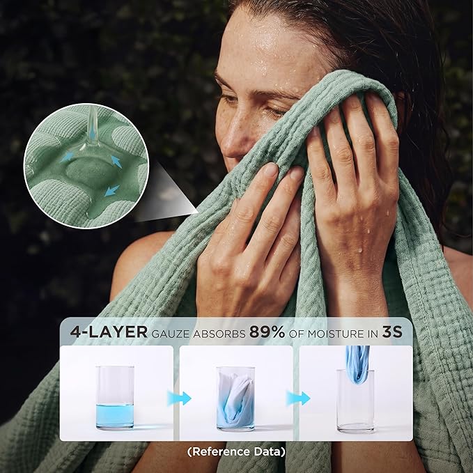 Bedsure 100% Cotton Muslin Throw Blanket Twin XL for Bed - 4-Layer Breathable and Lightweight Thin Soft Summer Gauze Muslin Blankets for Adults, Sage Green, 66x90 Inches
