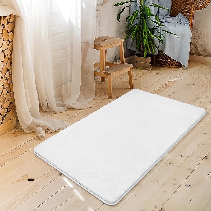 Amearea Modern Washable Runner Rugs, 2x4 Feet White Bedroom Runner Rug, Small Area Rugs for Bedroom Living Room, Non Slip Memory Foam Rug for Hallway Entryway Kids Boys Girls Room Laundry Room
