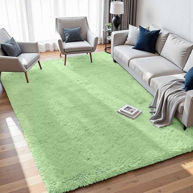 8x10 Area Rugs for Living Room Rug: Soft Fluffy Shag Mint Green Rugs for Bedroom, Non-Slip Large Fuzzy Plush Rug Indoor Floor Carpet for Nursery Kids Boys Girl Room, Dorms, Playroom, Modern Home Decor