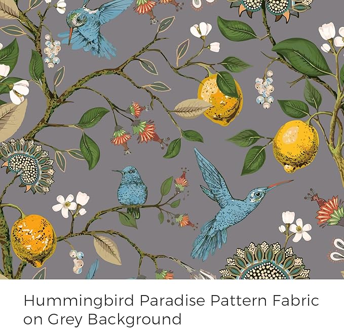 Topfinel Kitchen Curtains 45 Inch Length Gray Vintage Blackout Curtains for Cafe Kitchen, Short Grommet Luxury Whimsical Floral Hummingbird Patterned 45 Inches Long for Living Room Bedroom