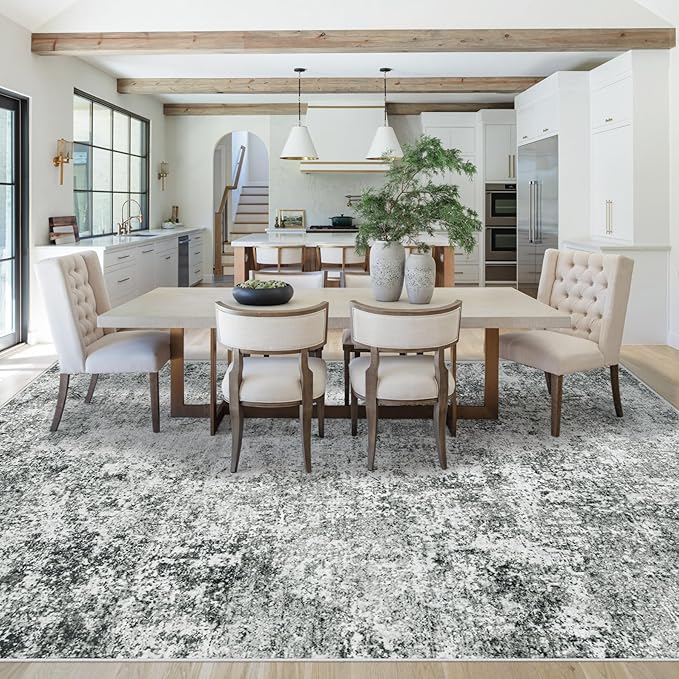 XLUEZ 8x10 Area Rugs for Living Room, Washable Modern Abstract Large Area Rug Neutral Soft Non Slip Kids Rug Stain Resistant Indoor Carpet for Bedroom Nursery Dining Room Playroom(Grey, 8'x10')