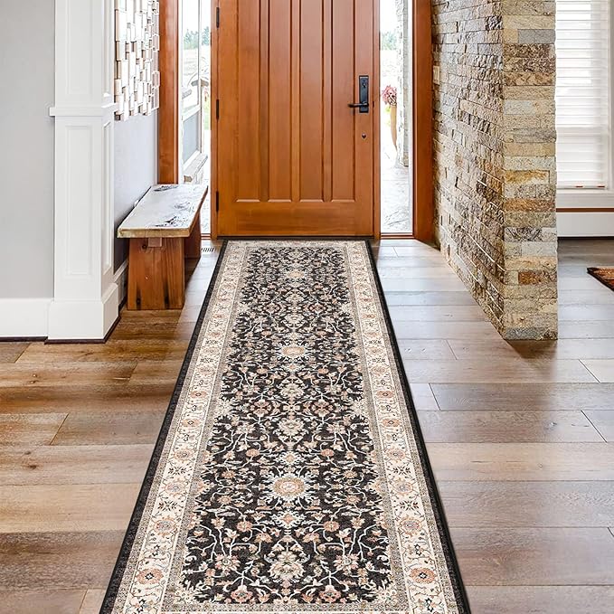 TOPRUUG Washable Runner Rug 2x7 - Hallway Runner Rug Kitchen Rugs and Mats Non Skid Washable Waterproof Carpet Runner for Living Room Bedroom Bathroom (Black, 2X7)