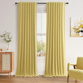 Guken Yellow 100% Blackout Curtains 102 Inch Length 2 Panels Set for Living Room Bedroom Back Tab Thermal Insulated Black Out Linen Drapes Room Darkening Window Curtains, 52x102