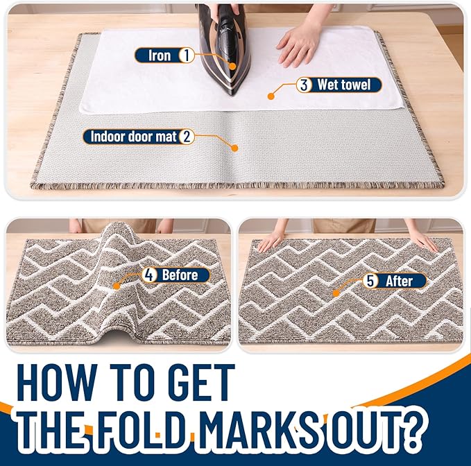 OLANLY Front Door Mat, Non-Slip Rubber Backing, Dirt Resistant and Absorbent, Washable, Easy to Clean Low-Profile Indoor Doormat for Back Door, Entryway, Inside Entrance, 32x20, Khaki