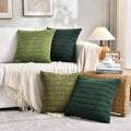 Fancy Homi Set of 4 Green Boho Winter Decorative Throw Pillow Covers 28x28 Inch for Couch Bed Sofa, Aesthetic Modern Bohemian Room Decor, Fuzzy Fluffy Cozy Corduroy Textured Cushion Case 71x71cm