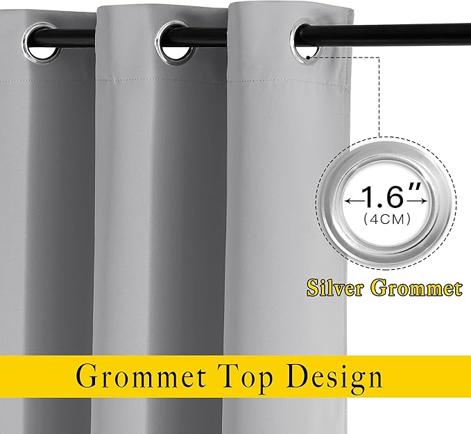 NICETOWN Blackout Window Curtains & Drapes 72" Long - Grommet Top Room Darkening Thermal Insulated for Bedroom/Living Room (2 Panels, 46 x 72 Inch, Silver Grey)