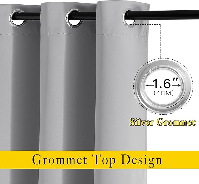 NICETOWN Silver Grey Curtains 96 inches Long, Grommet Thermal Insulated Blackout Curtains Privacy Window Treatments for Boys Room/Living Room, W46 x L96, 2 Panels