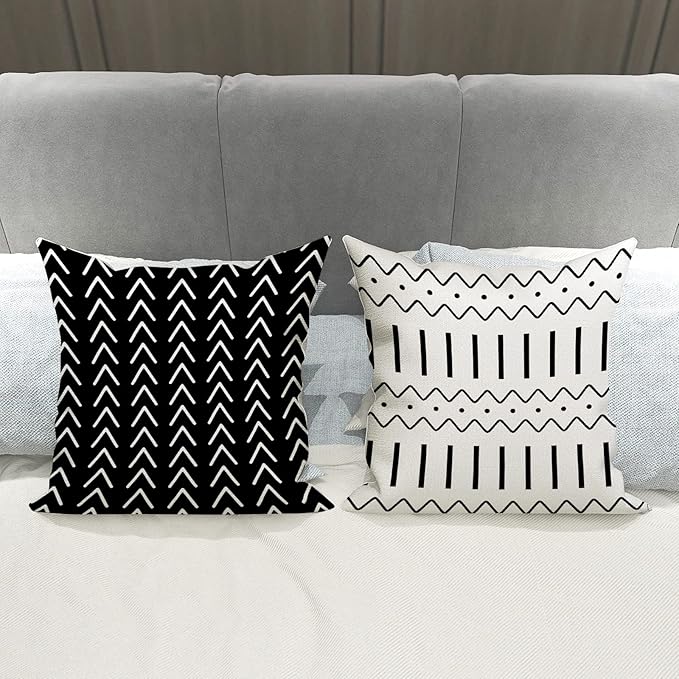 YCOLL Pillow Covers 20x20 Set of 4, Modern Sofa Throw Pillow Cover, Decorative Outdoor Linen Fabric Pillow Case for Couch Bed Car, Black