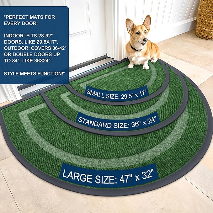 OLANLY Half Circle Door Mat Indoor Outdoor Entrance Welcome, Waterproof All-Season, All-Weather Doormat, Sturdy Natural Rubber, Low Profile, Easy Clean Patio Porch Entryway Mat, 59x23, Green