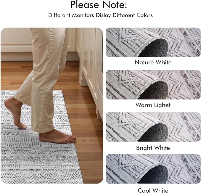 Ksrau 2x5 Hallway Runner Rug - Moroccan Non Slip Long Rug for Entryway Soft Low-Pile Washable Neutral Rugs for Kitchen Small Waterproof Indoor Floor Carpet for Bedroom Bathroom Laundry 2x5 Grey