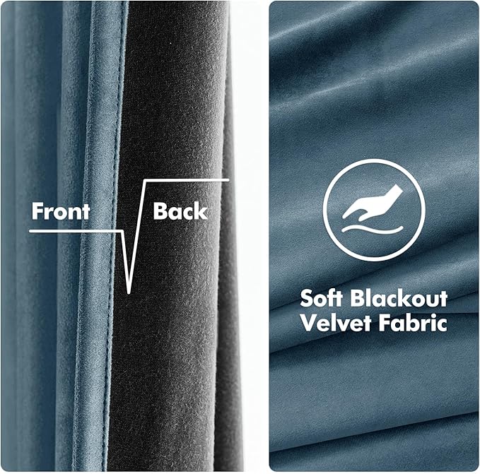 MIULEE Elegant Velvet Curtains Dark Slate Grommet Curtain Thermal Insulated Soundproof Room Darkening Blackout Blue Curtains/Drapes for Girls & Ladys Living Room/Bedroom Decor 52 x 96 Inch Set of 2