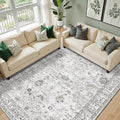 Floral Washable 6x9 Area Rugs, Soft Grey White Bedroom Rug for Living Room Ultra-Thin Non Slip Dining Room Rug, Stain Resistant Rugs Easy Clean Throw Carpet for Office(6 x 9, Grey White)
