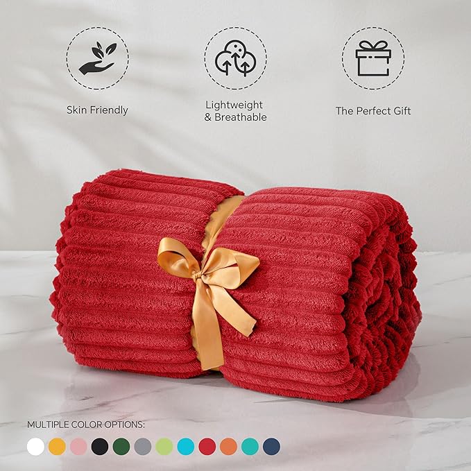 BEDELITE Fleece Blanket Twin Size – 3D Ribbed Jacquard Soft and Warm Decorative Fuzzy Blankets – Cozy, Fluffy, Plush Lightweight Throw Blankets for Couch, Bed, Sofa(Red, 60x80 inches)